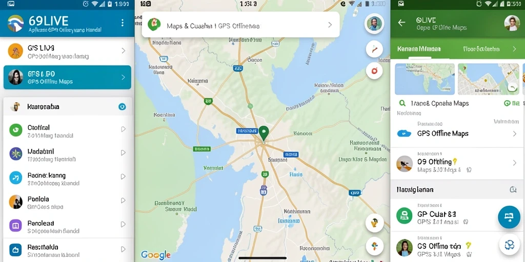 Tampilan antarmuka aplikasi GPS Offline Maps 69LIVE yang intuitif dan informatif.
