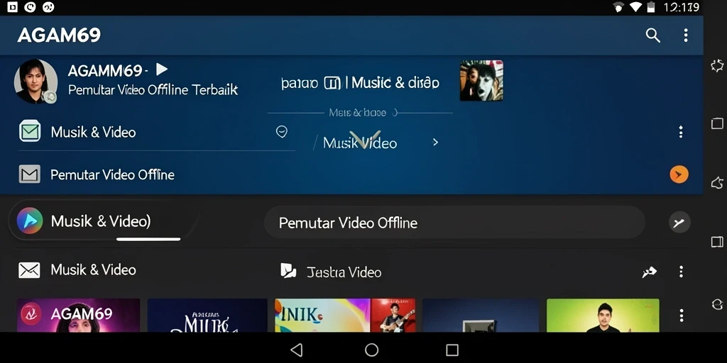 Antarmuka aplikasi AGAM69 yang sederhana dan langsung untuk pemutaran video offline.