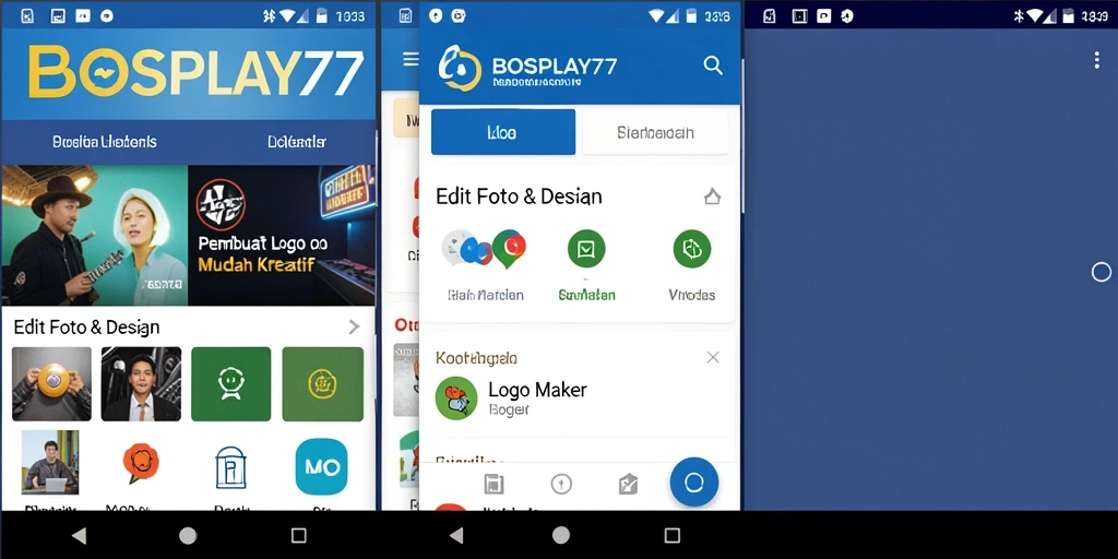 Antarmuka BOSPLAY77 menampilkan alat desain logo yang user-friendly.
