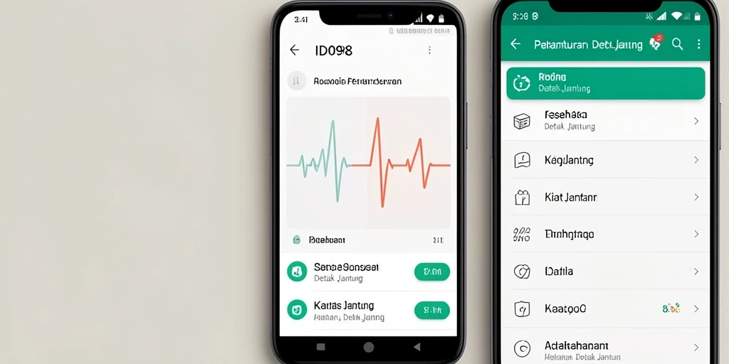 Antarmuka ID098 menampilkan grafik detak jantung yang informatif.