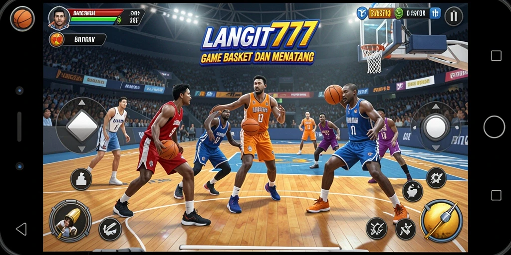 Screenshot utama LANGIT777 menampilkan gameplay basket yang seru dan atraktif.