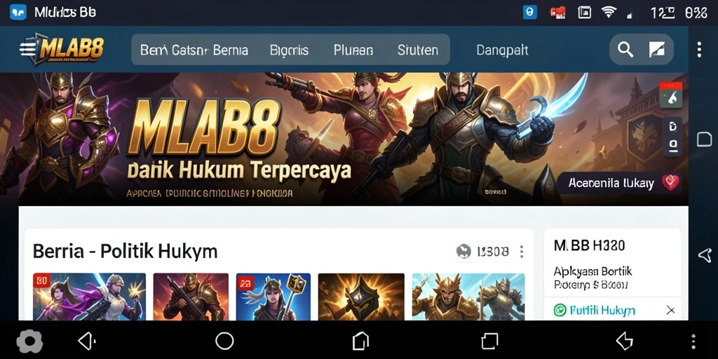Antarmuka aplikasi MLBB8 yang menampilkan berita politik dan hukum penting.