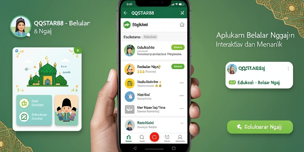 Antarmuka aplikasi QQSTAR88 yang menarik untuk belajar ngaji.