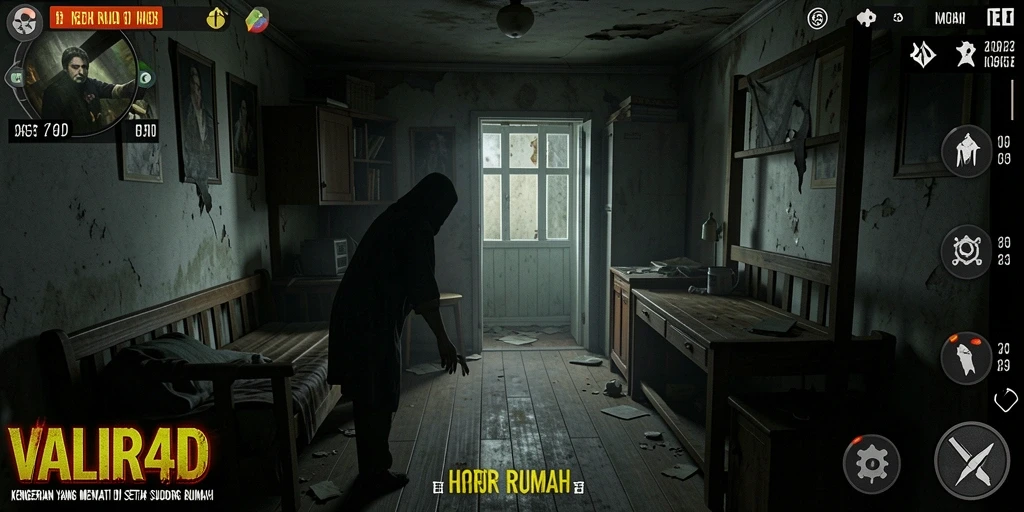 Tampilan antarmuka menegangkan dari game horor VALIR4D